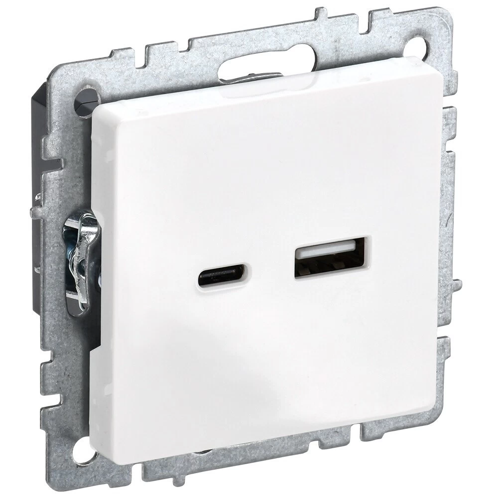 Розетка USB IEK Brite встраиваемая белая USB-A/ Type-C (BR-U22-018-K01)