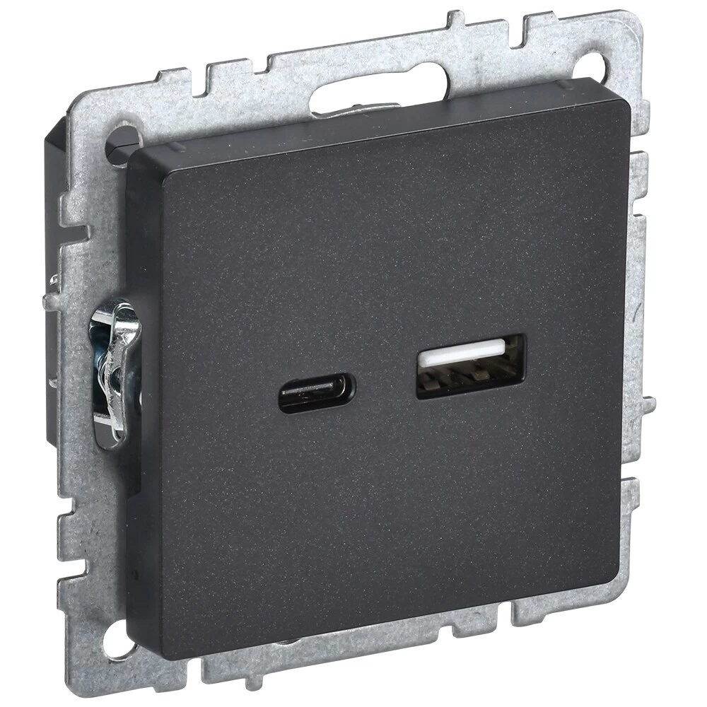 Розетка USB IEK Brite встраиваемая черная USB-A/ Type-C (BR-U22-018-K02)