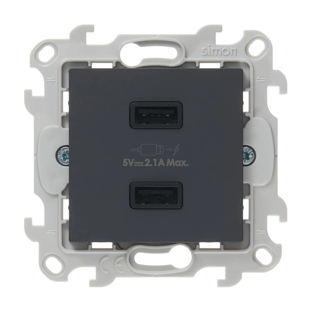 Розетка USB Simon 24 Harmonie встраиваемая графит 2хUSB-А (2411096-038)