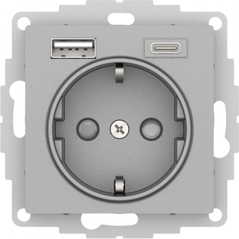 Розетка USB Systeme Electric AtlasDesign встраиваемая алюминий USB-A/ Type-C (ATN000332)