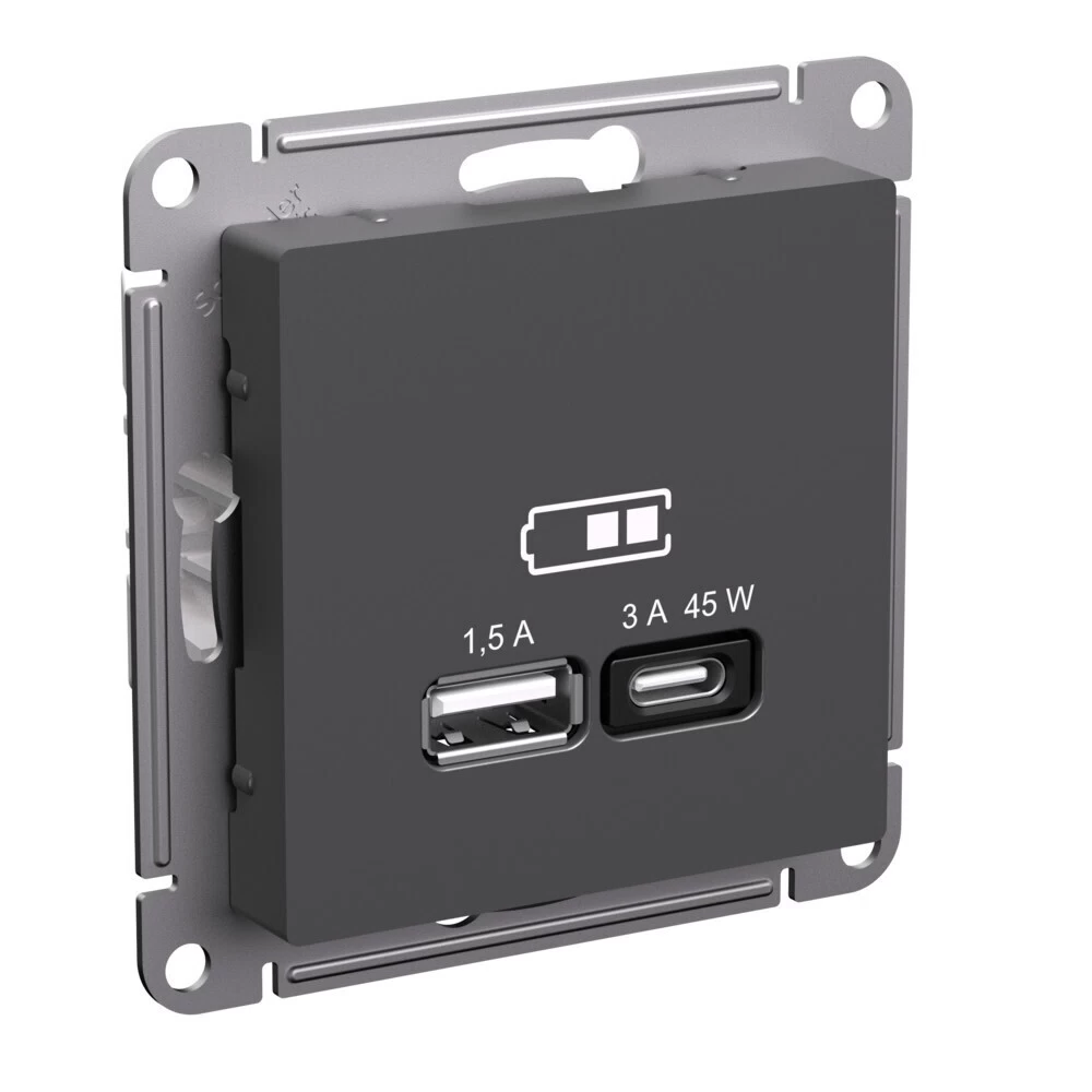 Розетка USB Systeme Electric AtlasDesign встраиваемая базальт USB-A/ Type-C (ATN001429)