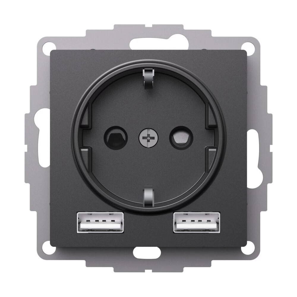 Розетка USB Systeme Electric AtlasDesign встраиваемая базальт 2хUSB-A (ATN001430)