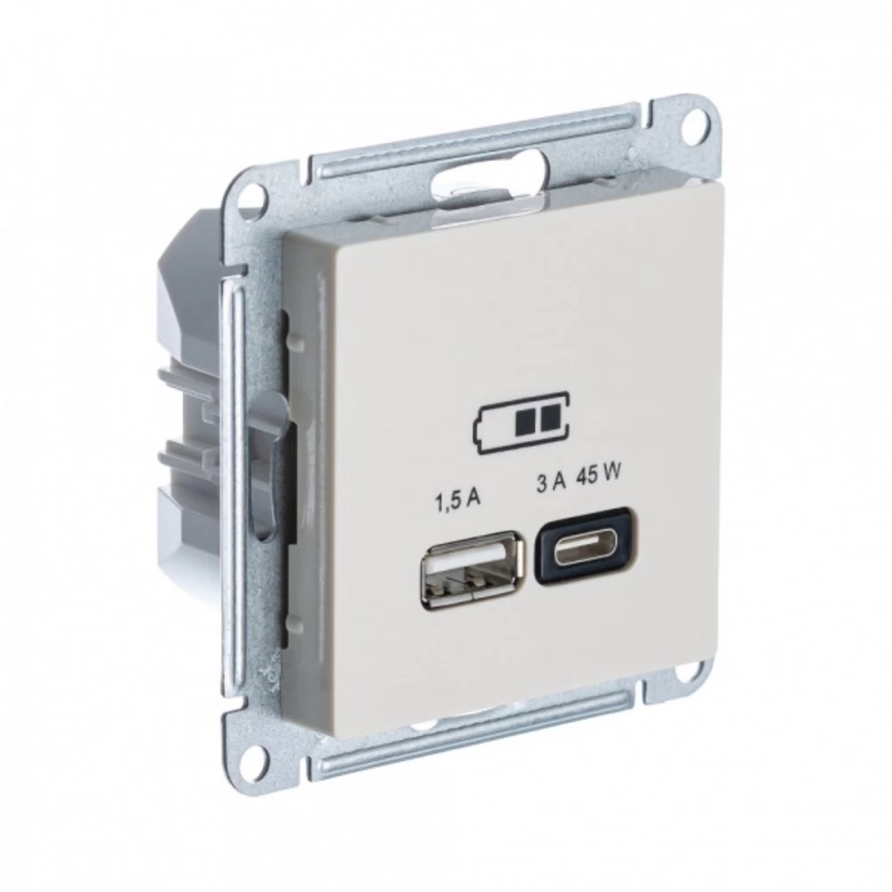 Розетка USB Systeme Electric AtlasDesign встраиваемая бежевая USB-A/ Type-C (ATN000229)