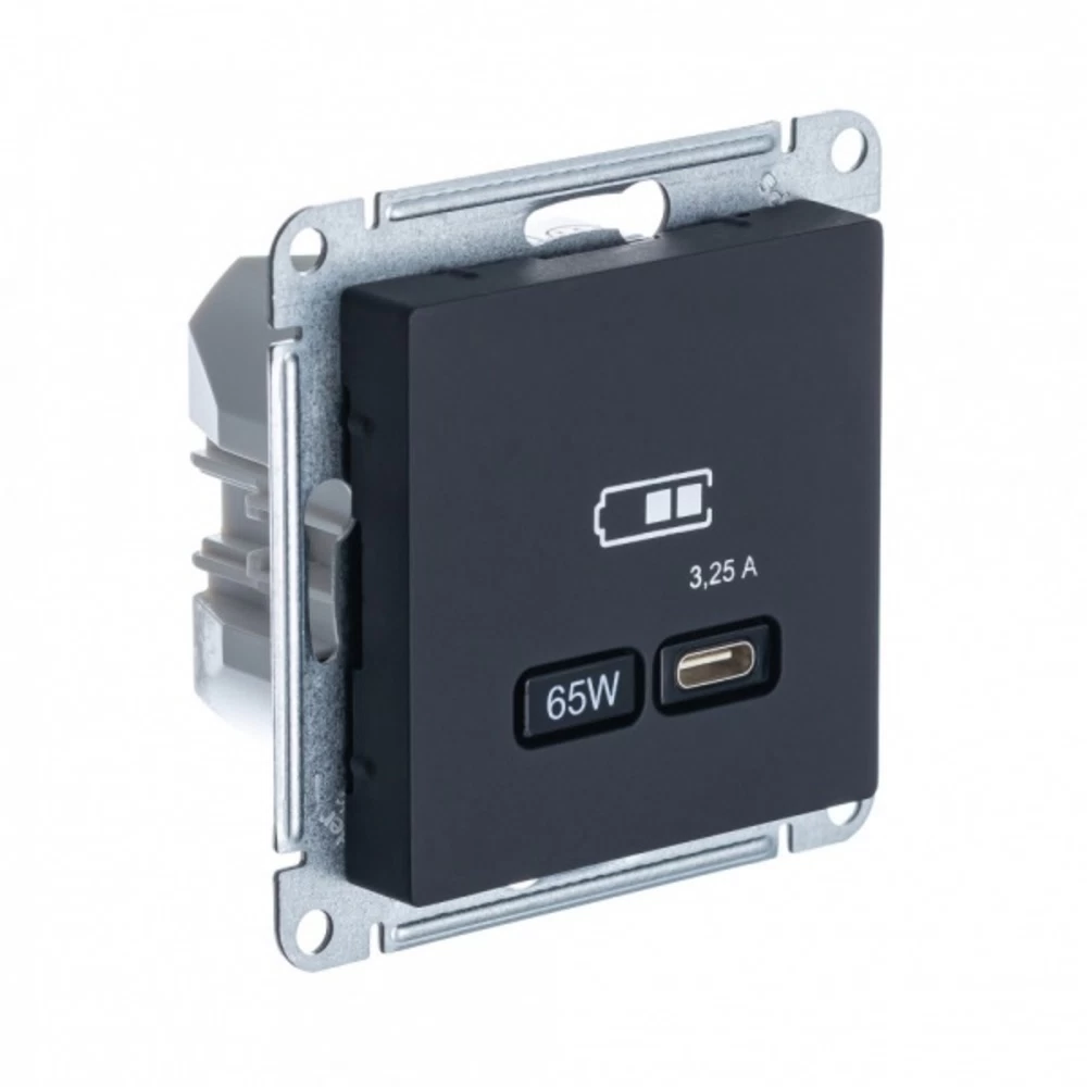 Розетка USB Systeme Electric AtlasDesign встраиваемая карбон USB-A/ Type-C (ATN001027)