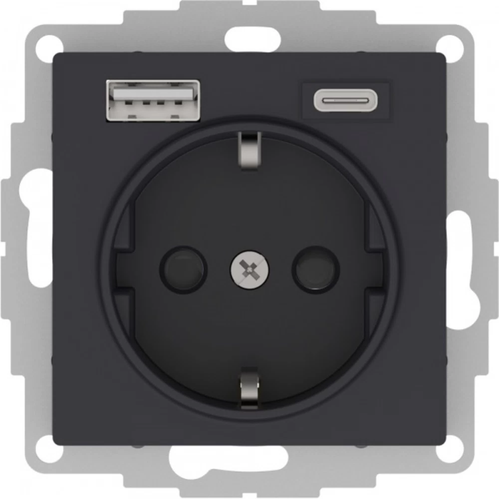 Розетка USB Systeme Electric AtlasDesign встраиваемая карбон USB-A/ Type-C (ATN001032)