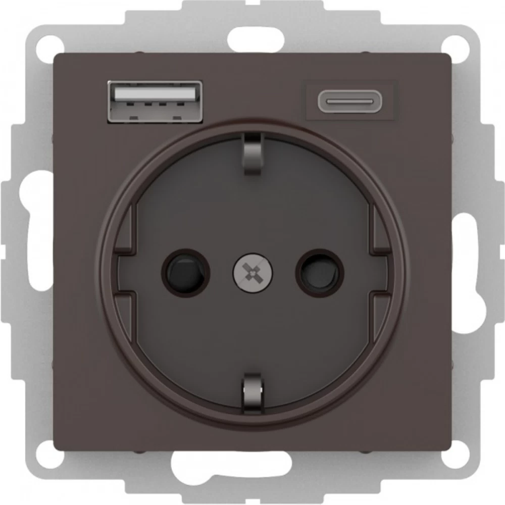 Розетка USB Systeme Electric AtlasDesign встраиваемая мокко USB-A/ Type-C (ATN000632)