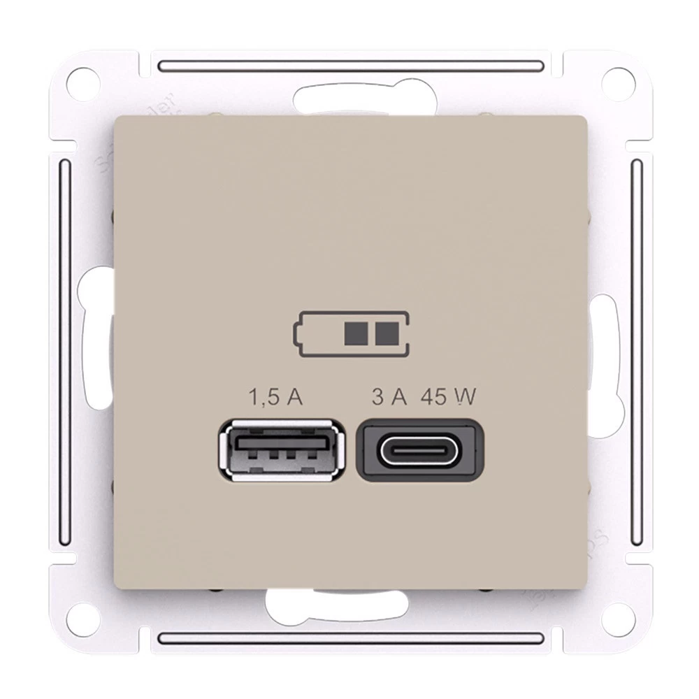 Розетка USB Systeme Electric AtlasDesign встраиваемая песочная USB-A/ Type-C (ATN001229)