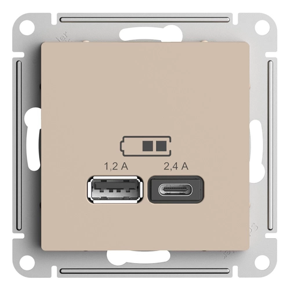 Розетка USB Systeme Electric AtlasDesign встраиваемая песочная USB-A/ Type-C (ATN001239)