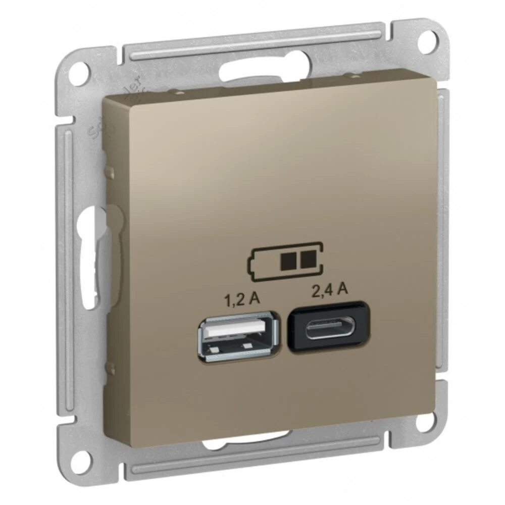 Розетка USB Systeme Electric AtlasDesign встраиваемая шампань USB-A/ Type-C (ATN000539)