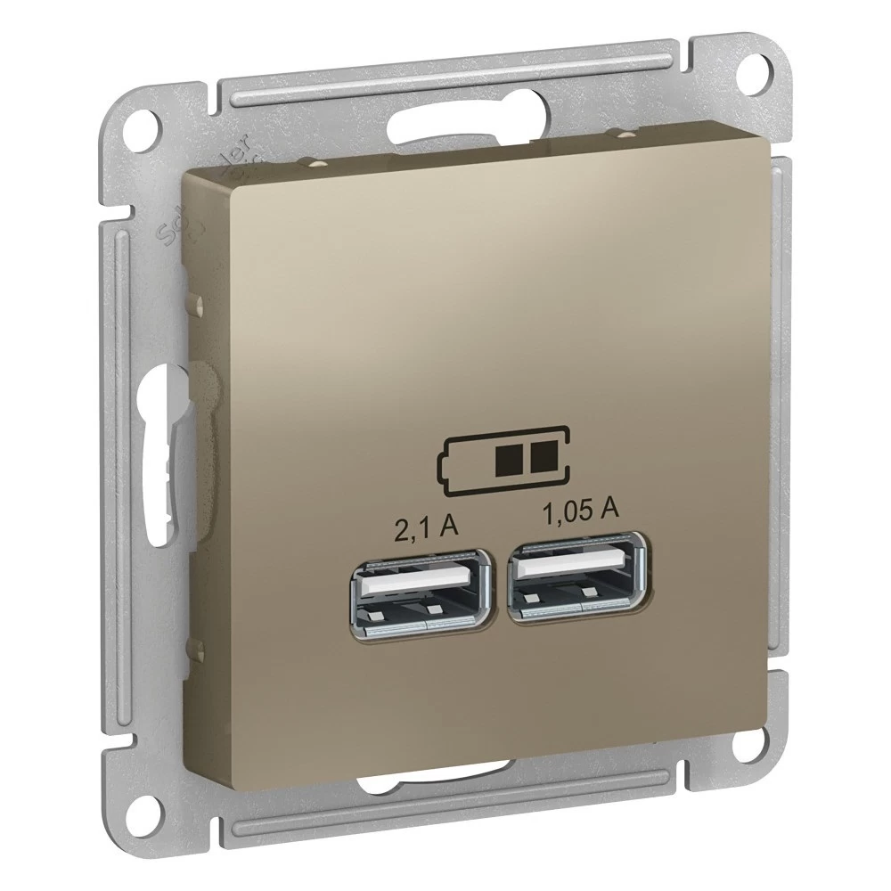 Розетка USB Systeme Electric AtlasDesign встраиваемая шампань 2хUSB-А (ATN000533)
