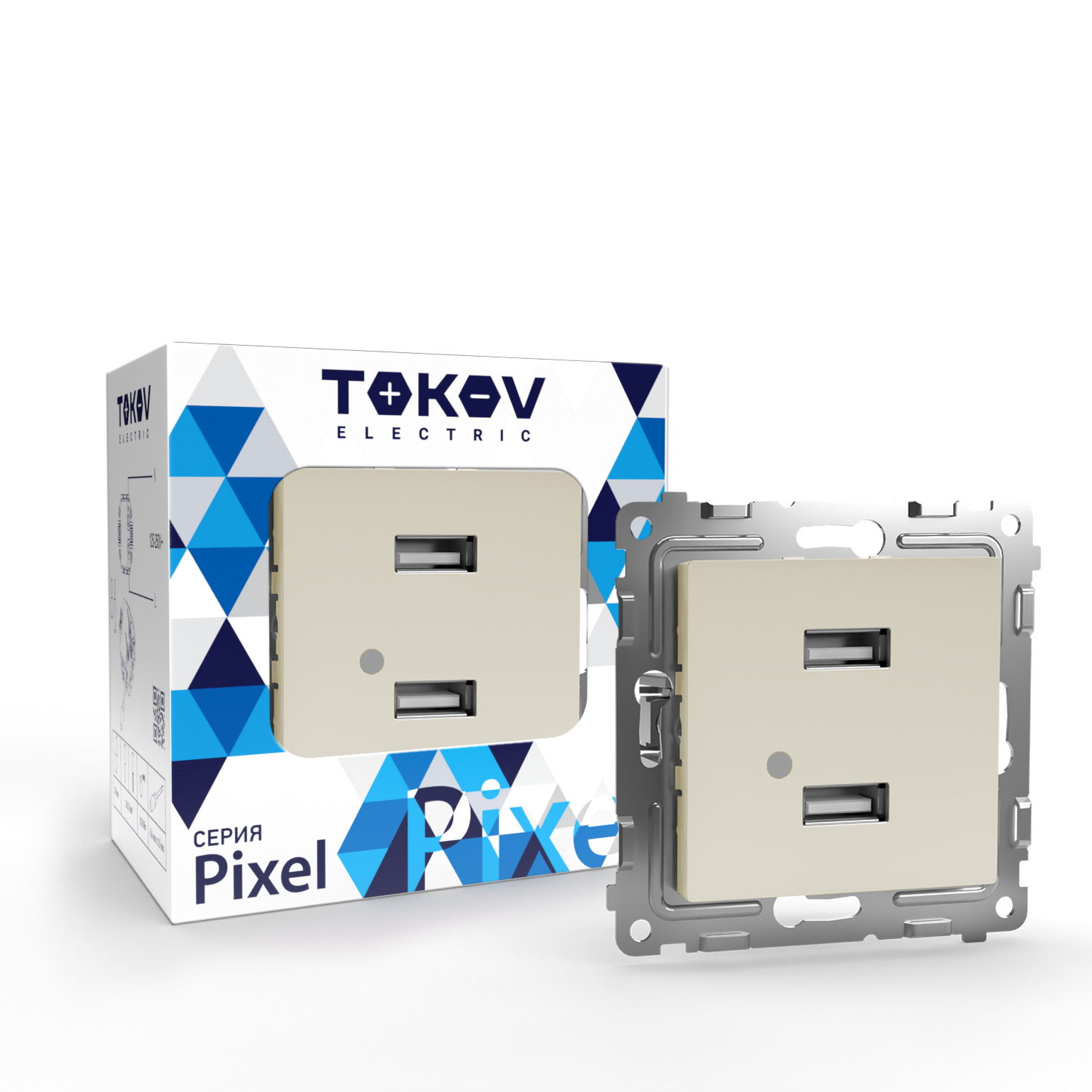 Розетка USB Tokov Electric Pixel 2-м 5В бежевая