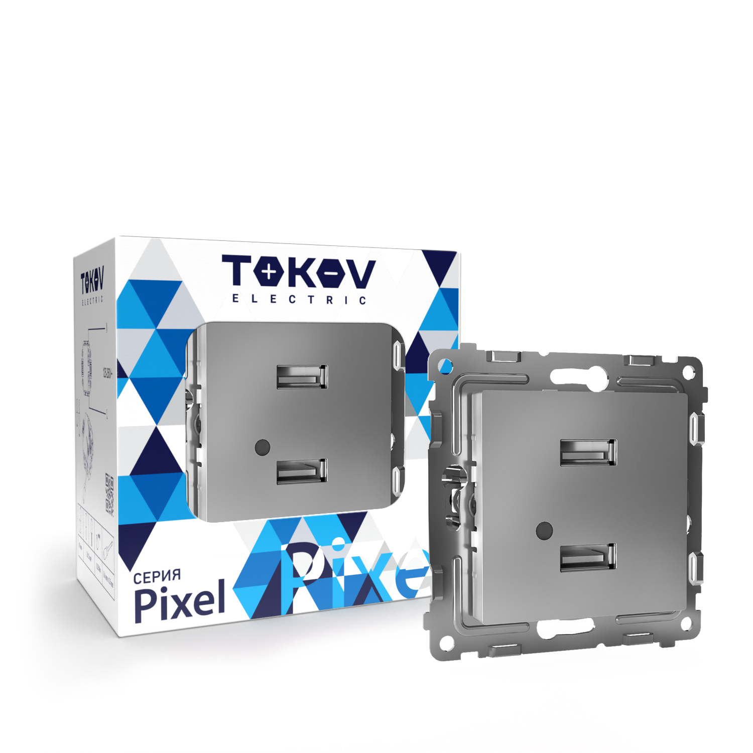 Розетка USB Tokov Electric Pixel 2-м 5В цвет алюминий