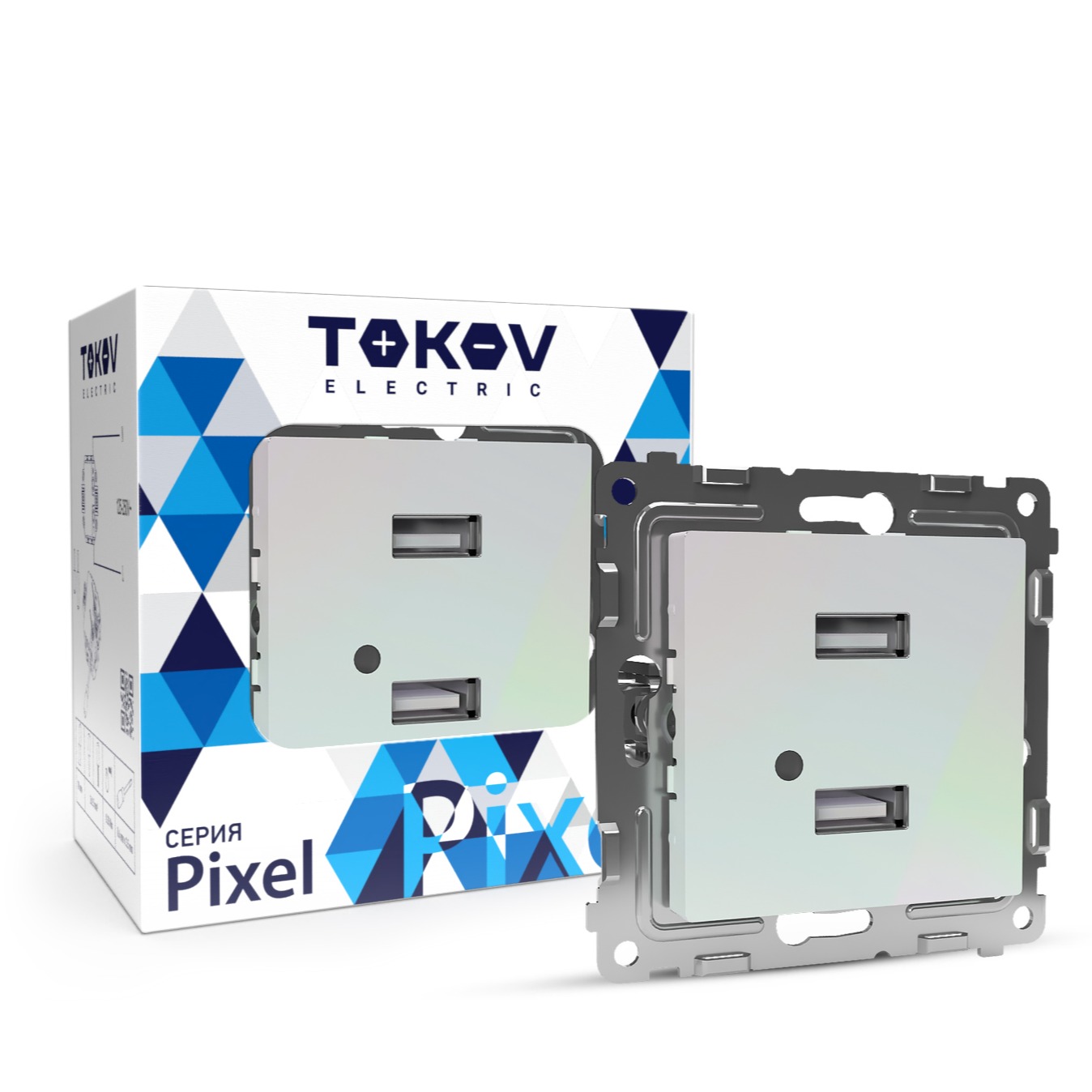 Розетка USB Tokov Electric Pixel 2-м 5В перламутровая