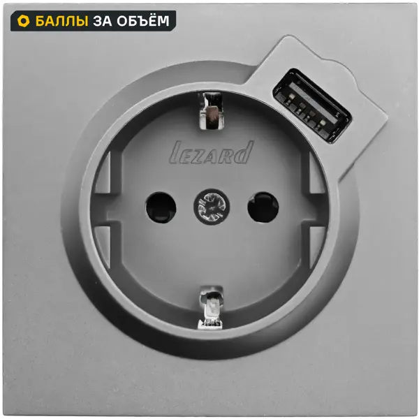 Розетка USB встраиваемая Lezard Zima с заземлением цвет серый матовый