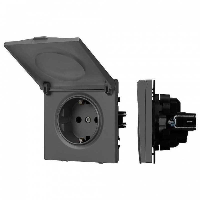 Розетка влагозащищенная с заземлением с крышкой, без рамки Arlight SCT 054283 цвет Серый