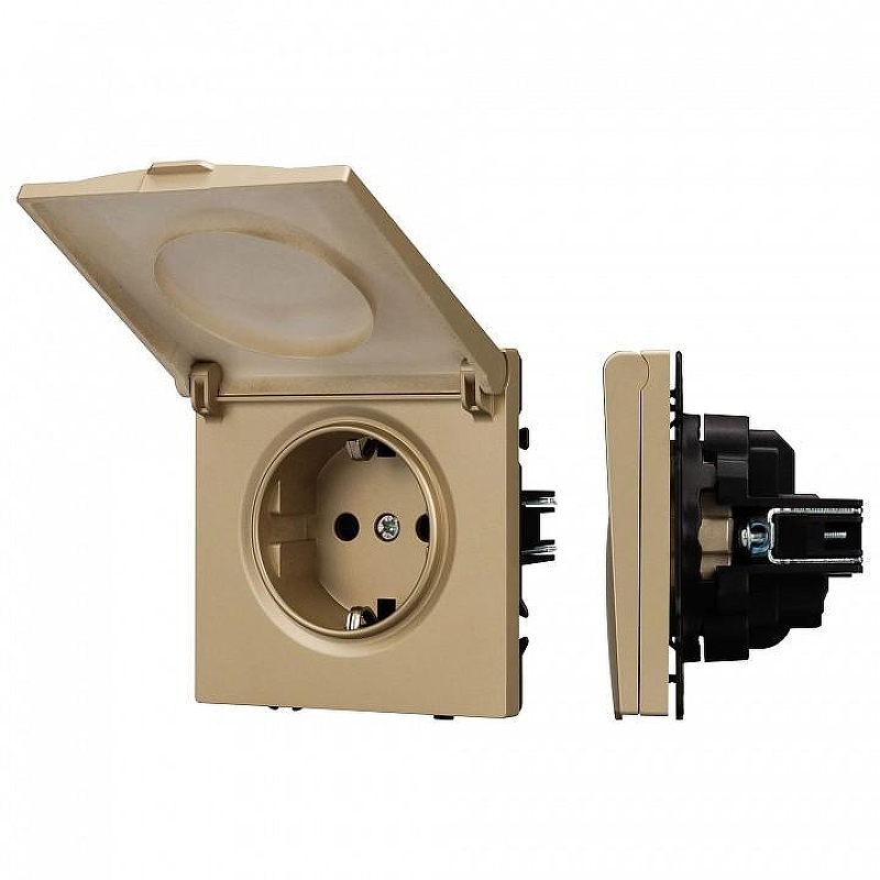 Розетка влагозащищенная с заземлением с крышкой, без рамки Arlight SCT 054282 цвет Золото