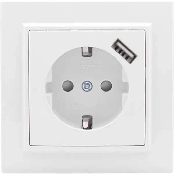 Розетка встраиваемая EKF Минск с заземлением со шторками разъем USB цвет белый