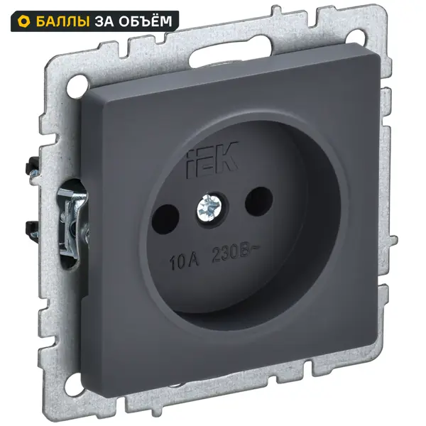 Розетка встраиваемая IEK Brite РС10-1-0-БрГ без заземления цвет графит