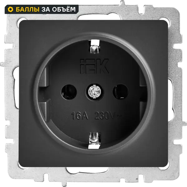Розетка встраиваемая IEK Brite РС14-1-0-БрГ с заземлением со шторками цвет графит