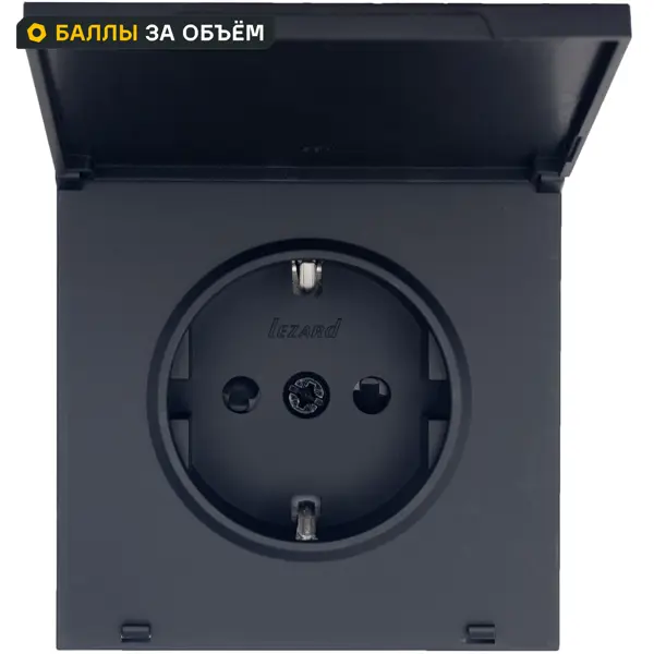 Розетка встраиваемая Lezard Zima с заземлением с крышкой IP44 цвет черный бархат