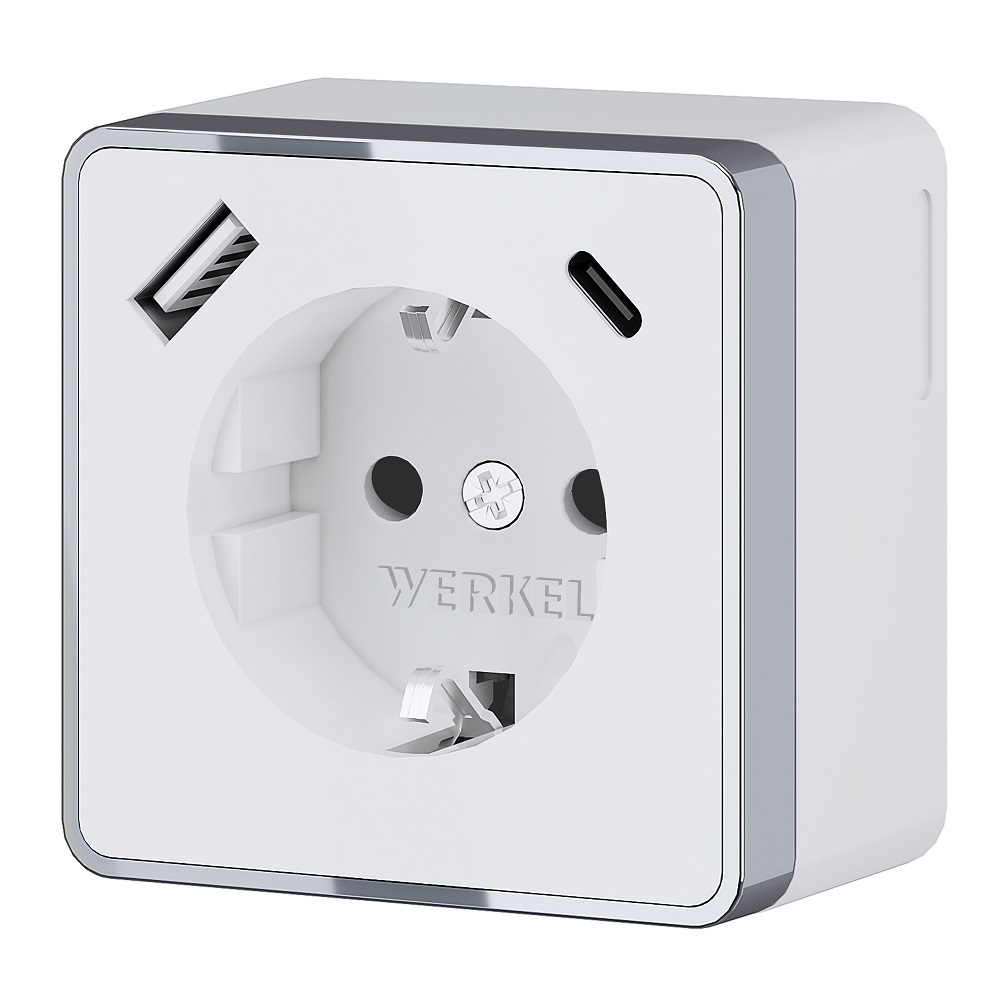 Розетка Werkel Gallant накладная белая с заземлением со шторками с USB-A/ Type-C (a057698)