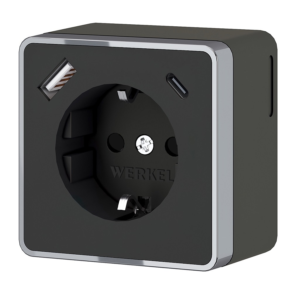 Розетка Werkel Gallant накладная черная с заземлением со шторками с USB-A/ Type-C (a057702)