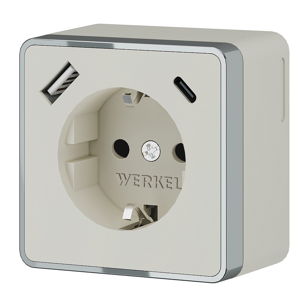 Розетка Werkel Gallant накладная слоновая кость с заземлением со шторками с USB-A/ Type-C (a057699)