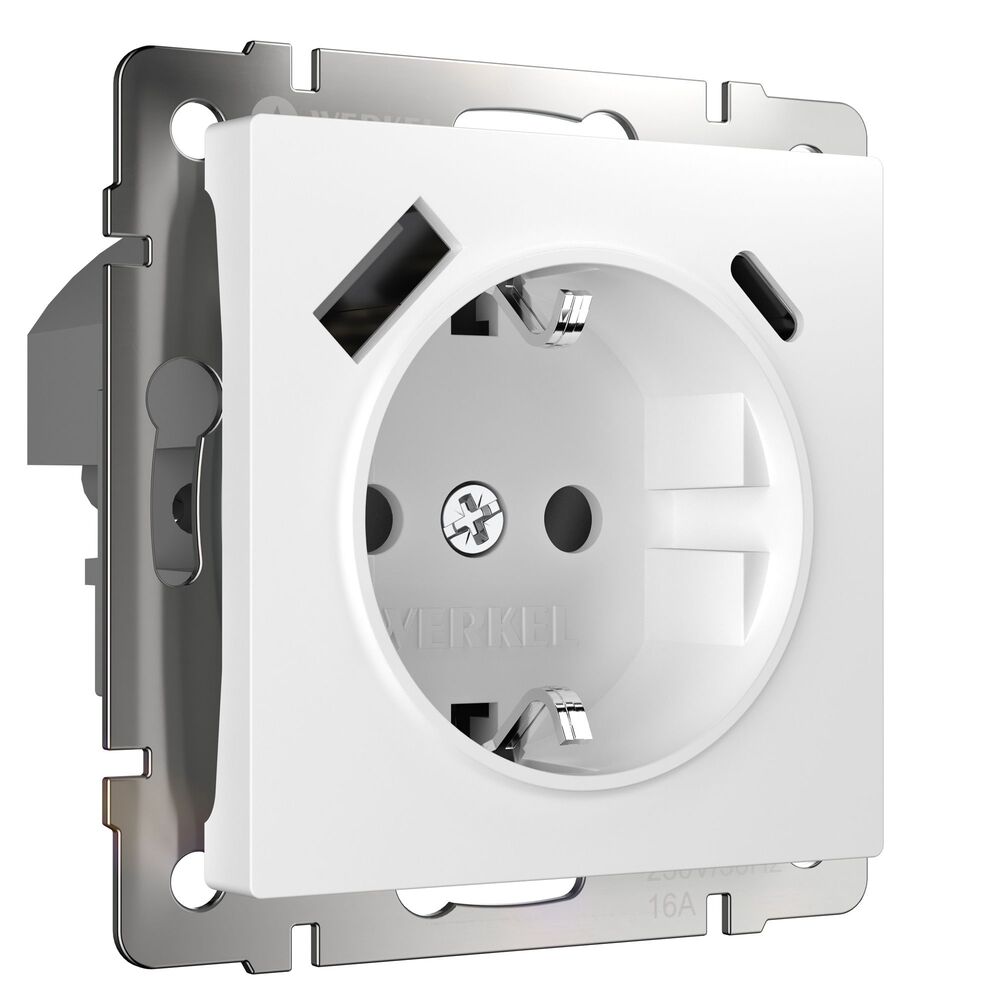Розетка Werkel встраиваемая белая с заземлением с USB-A/ Type-C (a056272)