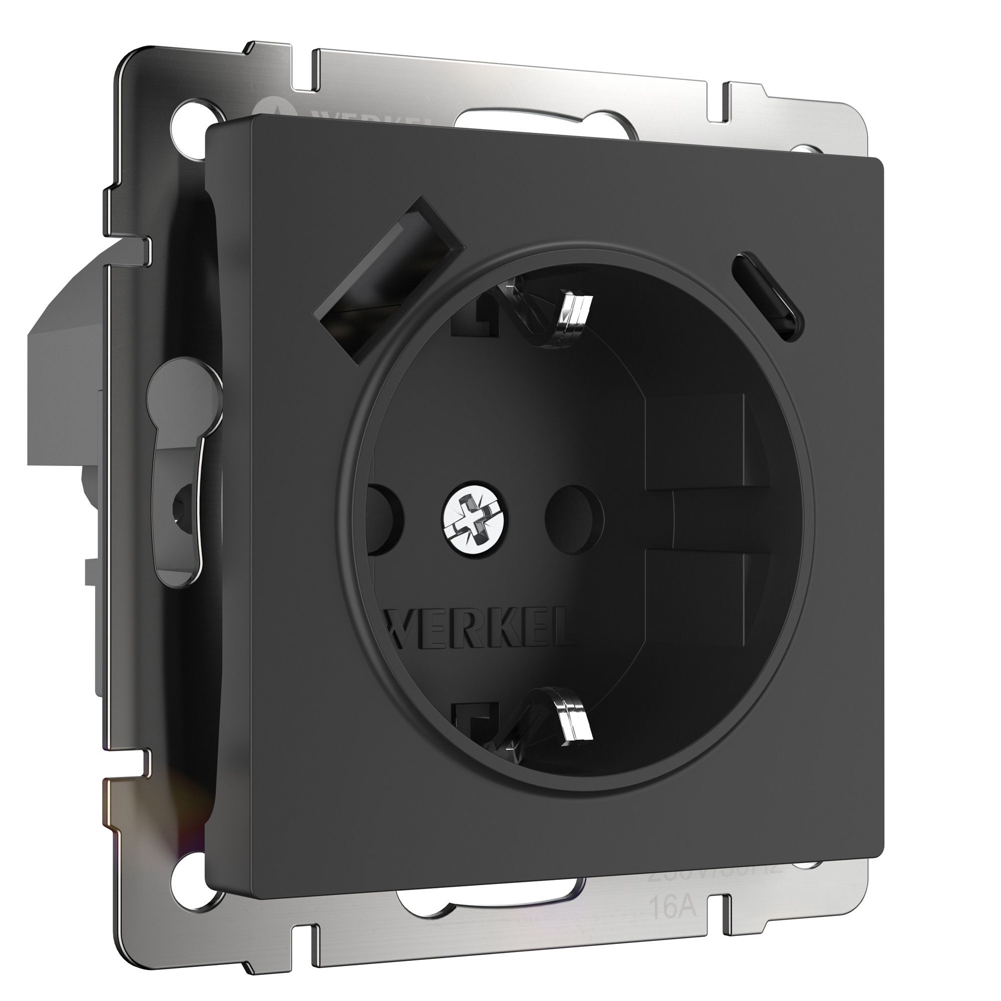 Розетка Werkel встраиваемая черная матовая с заземлением с USB-A/ Type-C (a056275)