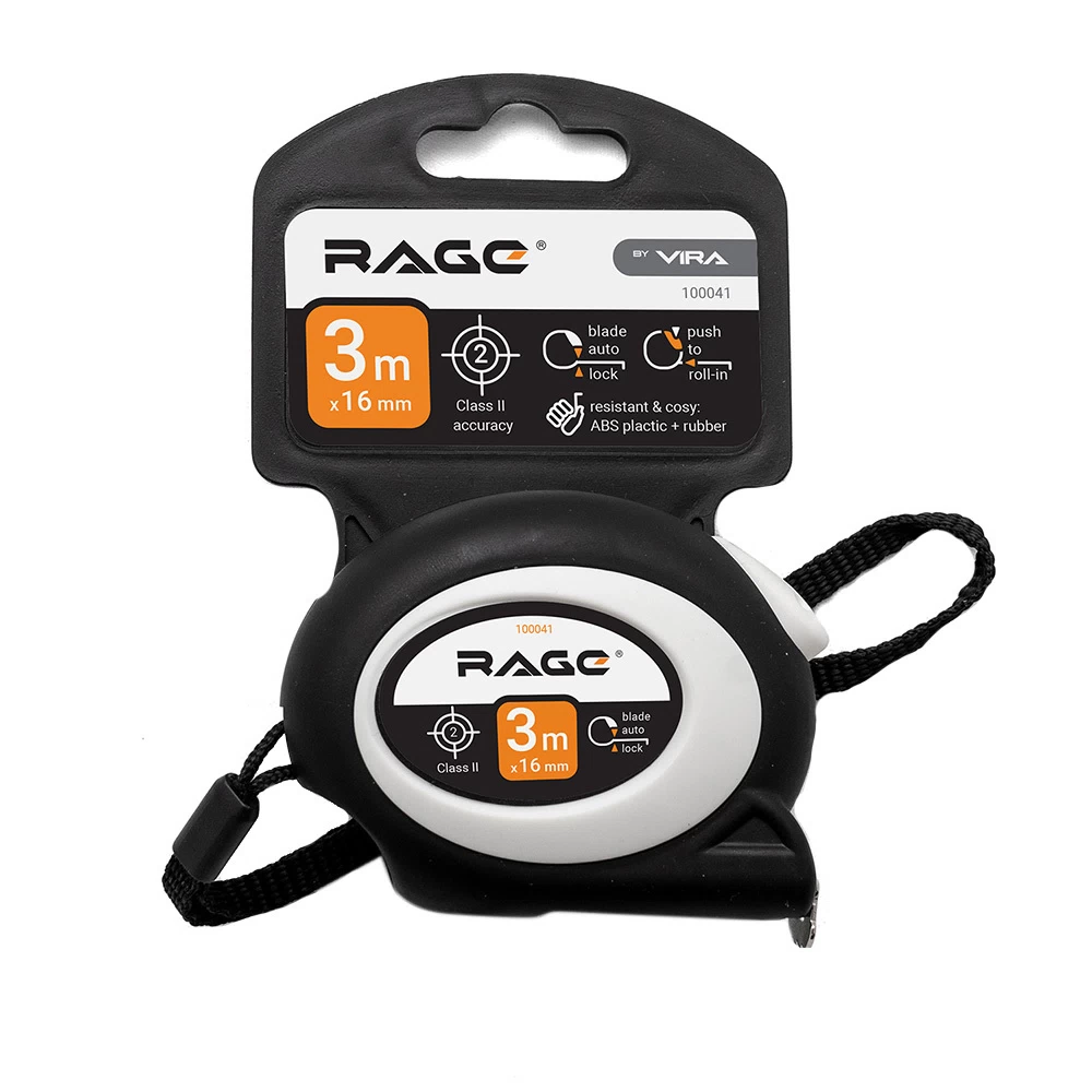 Рулетка Rage by Vira с покрытием soft-touch с автостопом 3 м x 16 мм