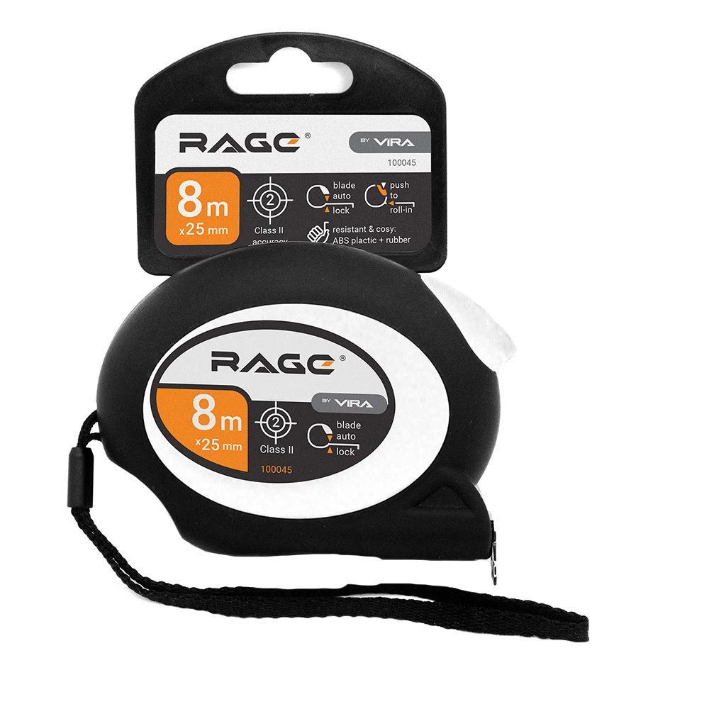 Рулетка Rage by Vira с покрытием soft-touch с автостопом 8 м x 25 мм