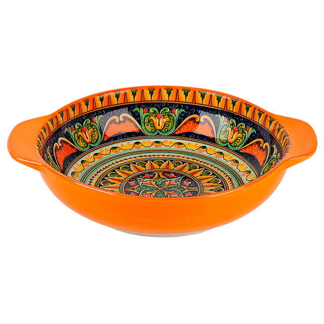 салатник NOUVELLE HOME Arabesque 24,5х20,5см 1,2л с ручками фарфор желтый