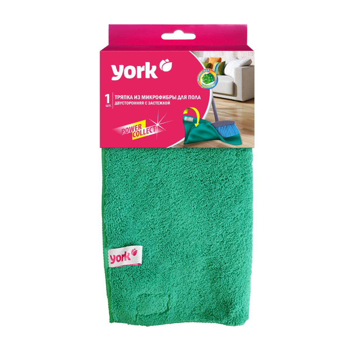 Салфетка York из микрофибры для пола двусторонняя с застежкой (50х60 см)