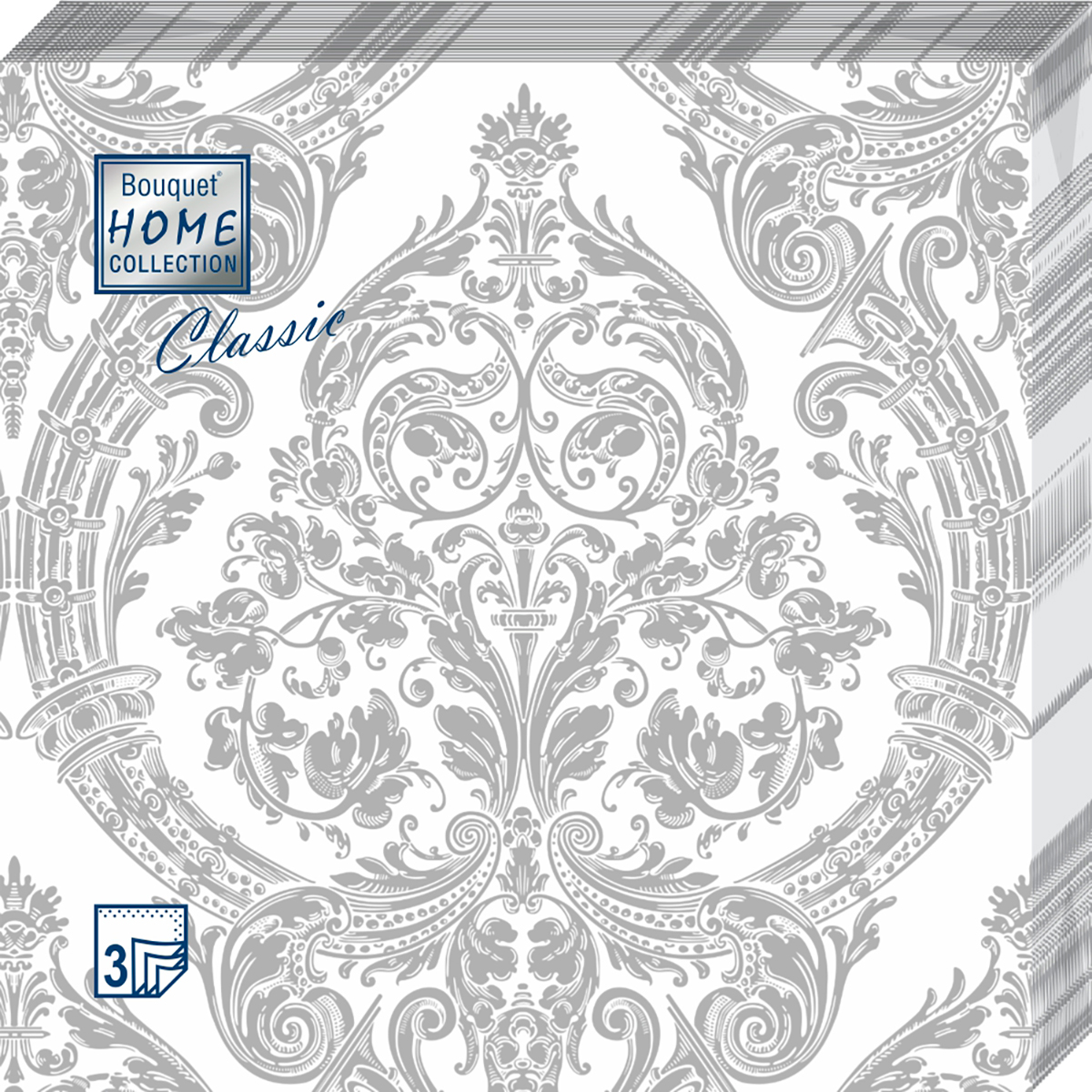 Салфетки Home collect classic бумажные 3сл 20л серебро на белом