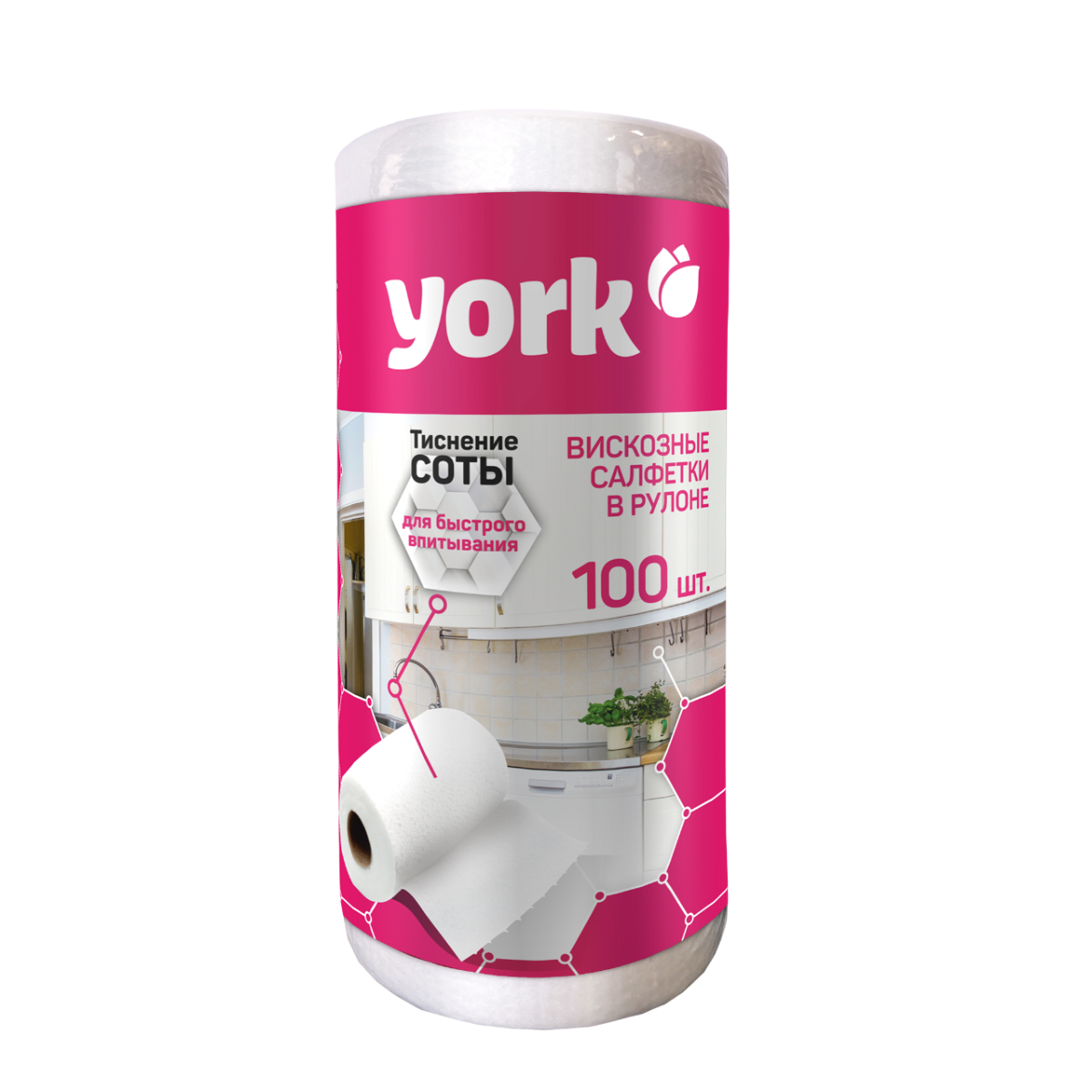 Салфетки соты универсальные в рулоне York 100 штук (22,5х25 см)
