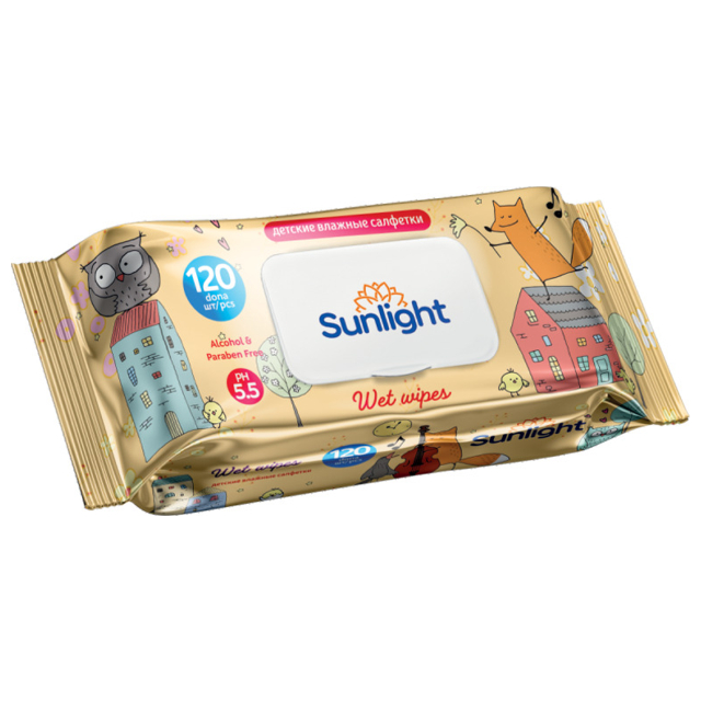 салфетки влажные SUNLIGHT Лиса 120шт детские