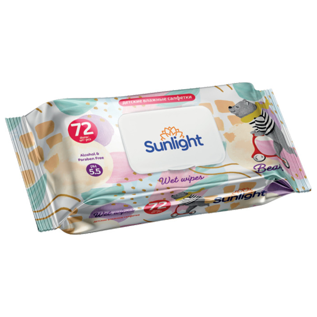 салфетки влажные SUNLIGHT Мишка 72шт детские