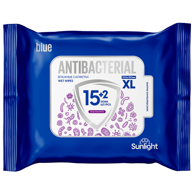 салфетки влажные SUNLIGHT XL Antibacterial Blue 17шт