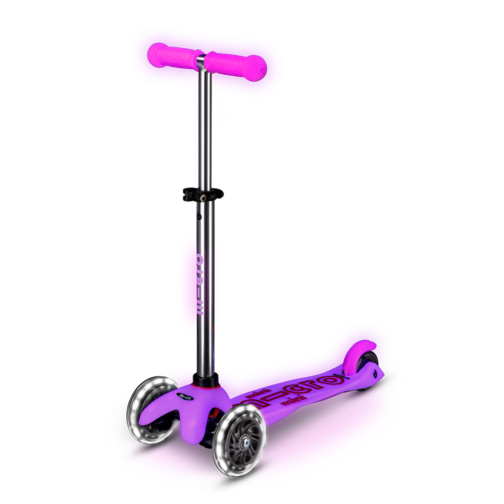 Самокат Mini Micro Deluxe Glow светящийся LED Морозный розовый
