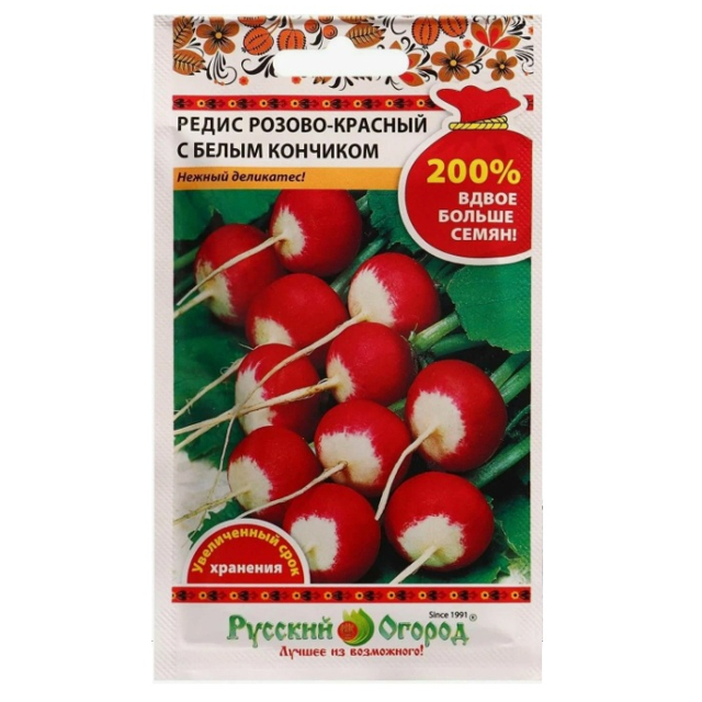 семена Редис РУССКИЙ ОГОРОД Розово-красный с белым кончиком 6г 200%