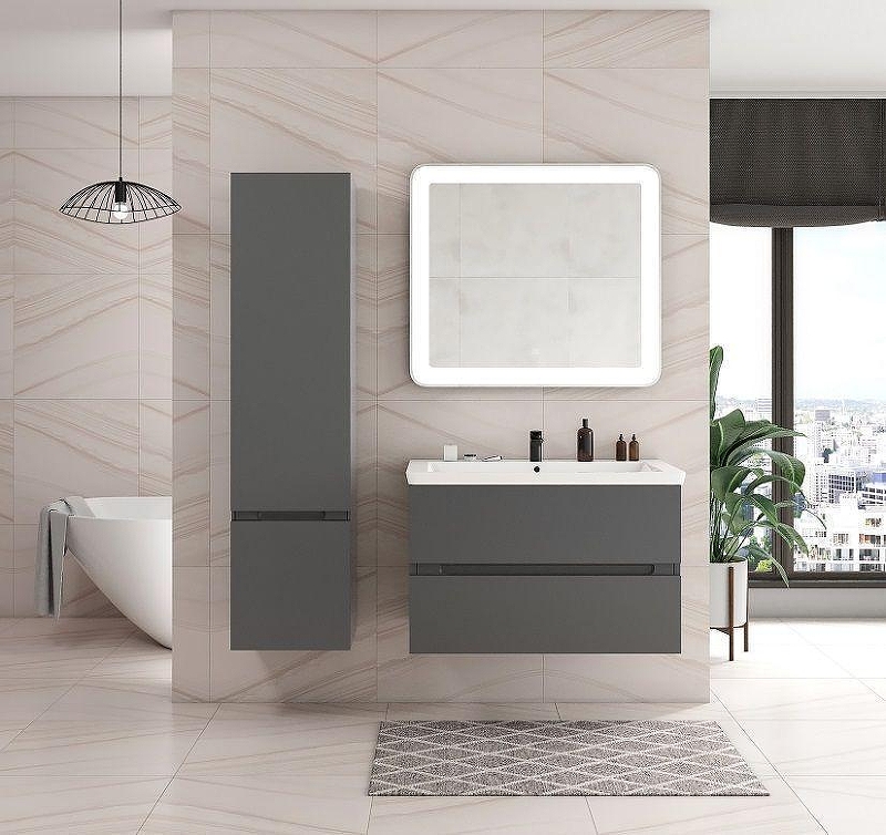 Шкаф пенал Art&Max Techno 40 L AM-Techno-1600-AC-SO-ZB815-L подвесной цвет Смоки софт