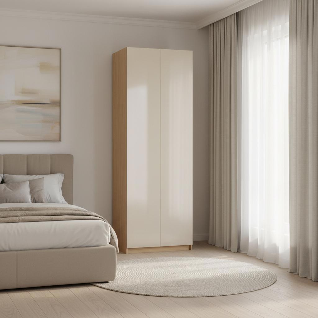 Шкаф распашной Лион Аша бежевый с 2 полками, штангой и ящиком 80х232,2х54,5 ЛДСП каркас дуб комано