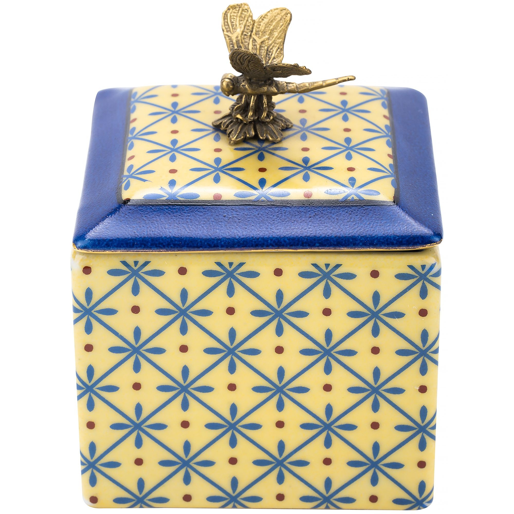 Шкатулка Glasar со стрекозой желтая 9х9х12 см