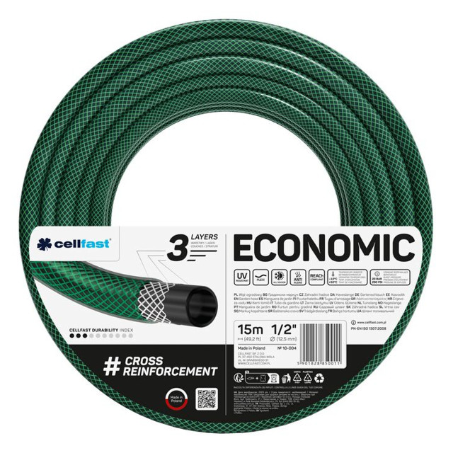 шланг армированный CELLFAST Economic 1/2" 15м 20Бар