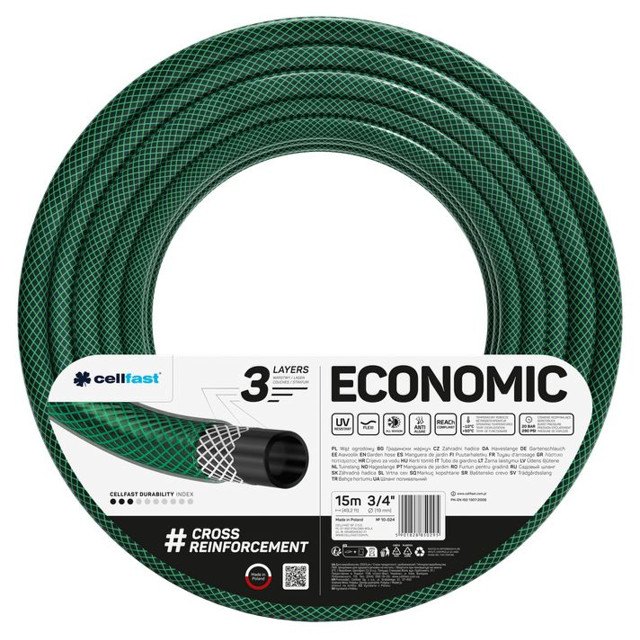 шланг армированный CELLFAST Economic 3/4" 15м 20Бар трехслойный