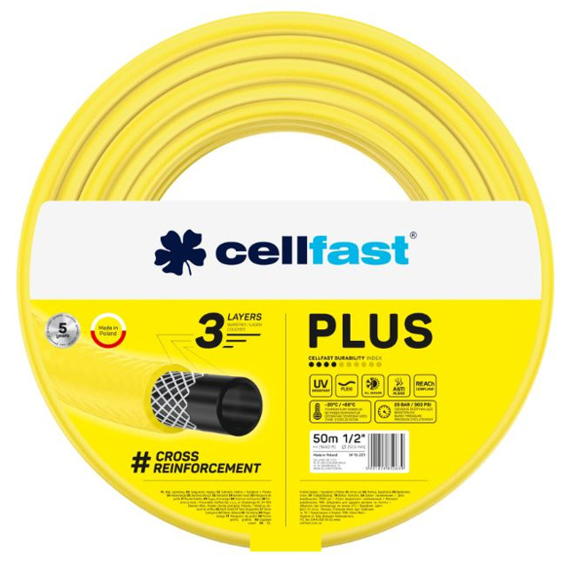 шланг армированный CELLFAST PLUS 1/2" 50м 25Бар мерный