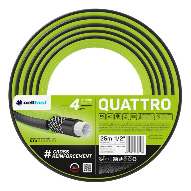 шланг армированный CELLFAST Quattro 1/2" 25м 20Бар