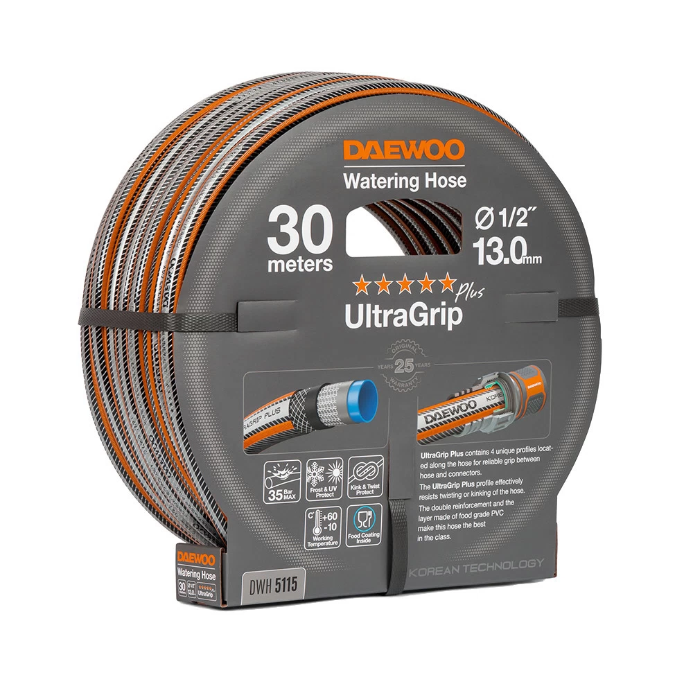 Шланг поливочный 1/2 30 м шестислойный Daewoo UltraGrip Plus ПВХ (DWH 5115)