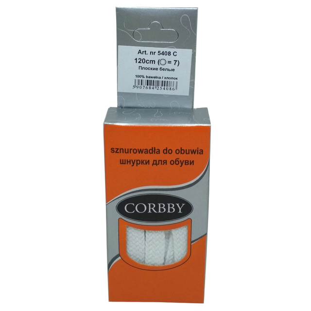 шнурки CORBBY 120см хлопок плоские белые