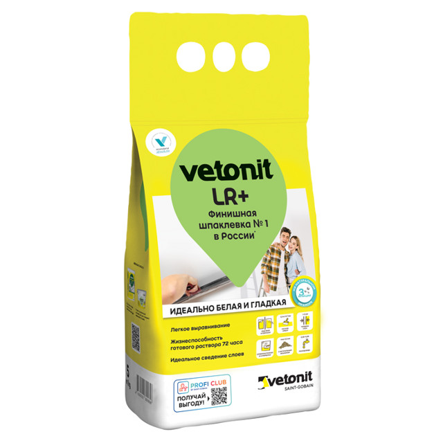 шпатлевка полимерная для внутр.работ VETONIT LR+ финишная ручн. машинн. 5кг
